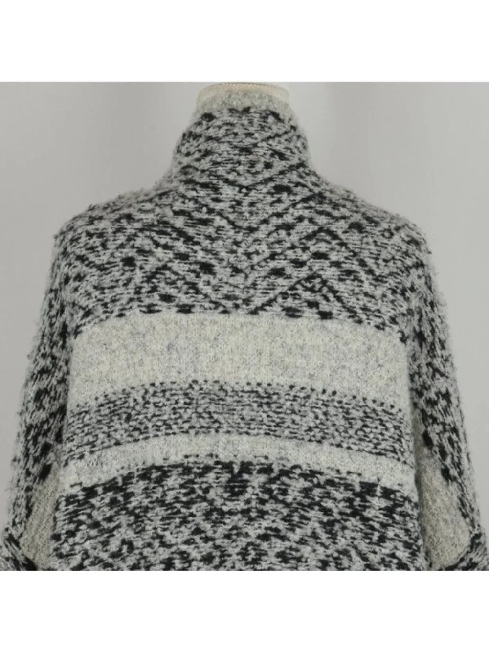 Moth Solita Women's Large Gray Black Wool & Alpaca Funnel Neck Oversize Sweater